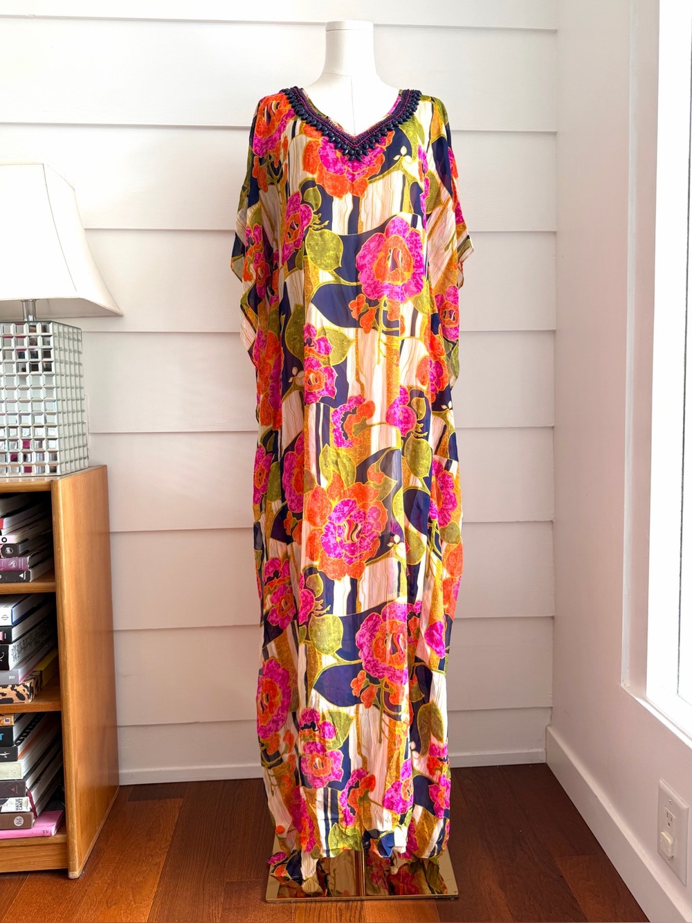 Trina Turk Resort 2016 Runway Silk Floral Maxi Caftan Dress Multi M - Picture 2 of 12